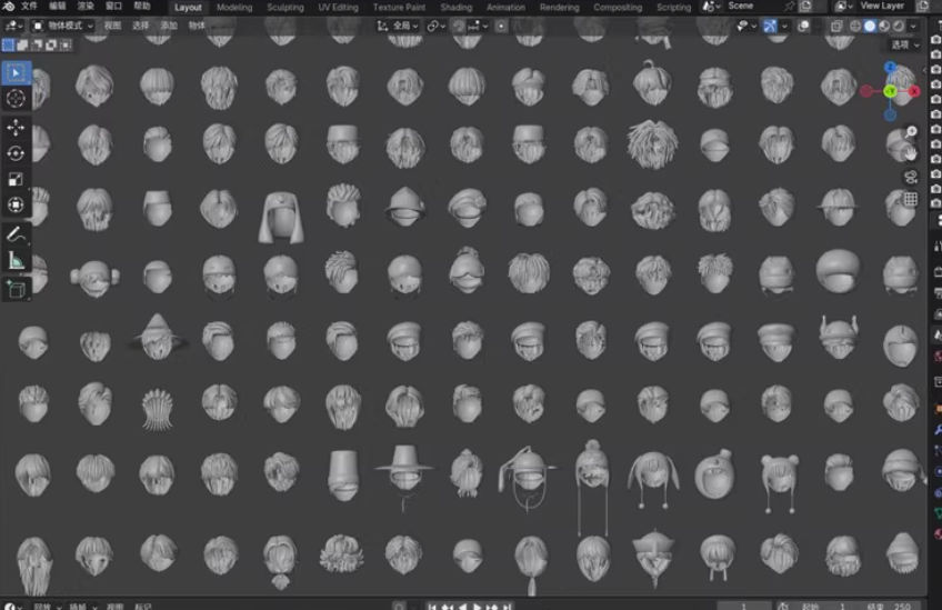 Blender C4D 3ds Max 卡通头发模型下载 210 款动漫人物短发角色素材包